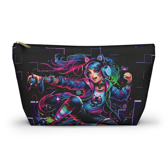 Geeky Glam: Gaming Inspired Black Pouch with T-Bottom