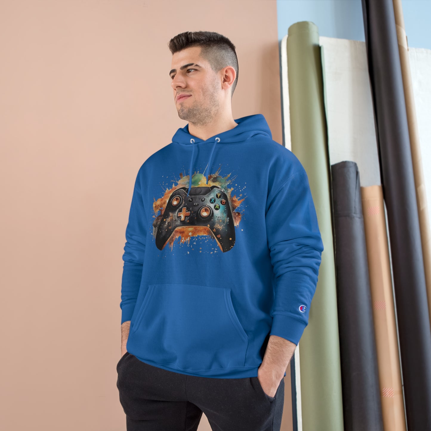 Sudadera con capucha de campeón del controlador de juegos de acuarela