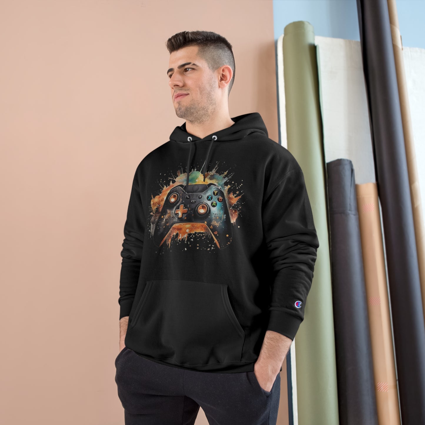 Sudadera con capucha de campeón del controlador de juegos de acuarela