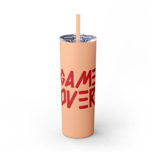 Game Over Skinny Tumbler - 20oz Red Print Cup with Straw