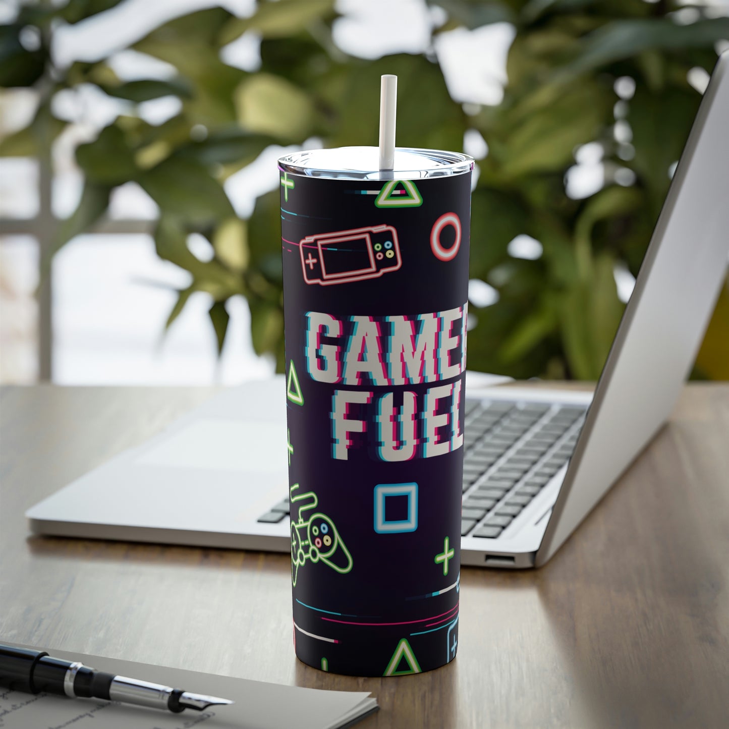 Gamer Fuel Skinny Steel Tumbler with Straw, 20oz