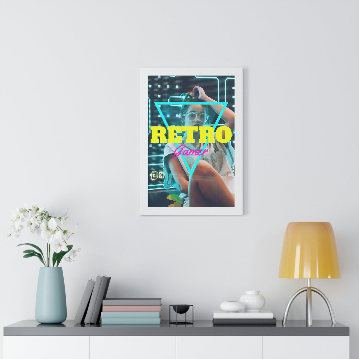 Póster vertical enmarcado de jugador retro 