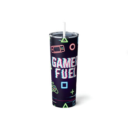 Gamer Fuel Skinny Steel Tumbler with Straw, 20oz