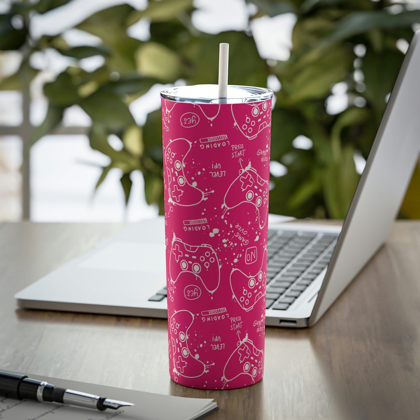 Gamer Girl Pink Skinny Steel Tumbler with Straw, 20oz