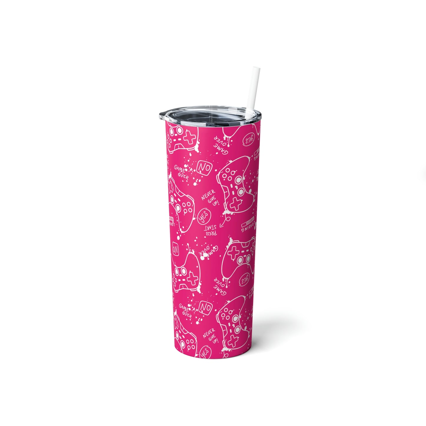 Vaso de acero flaco rosa Gamer Girl con pajita, 20 oz