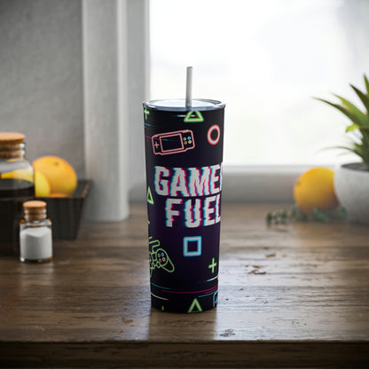 Gamer Fuel Skinny Steel Tumbler with Straw, 20oz