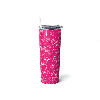 Vaso de acero flaco rosa Gamer Girl con pajita, 20 oz