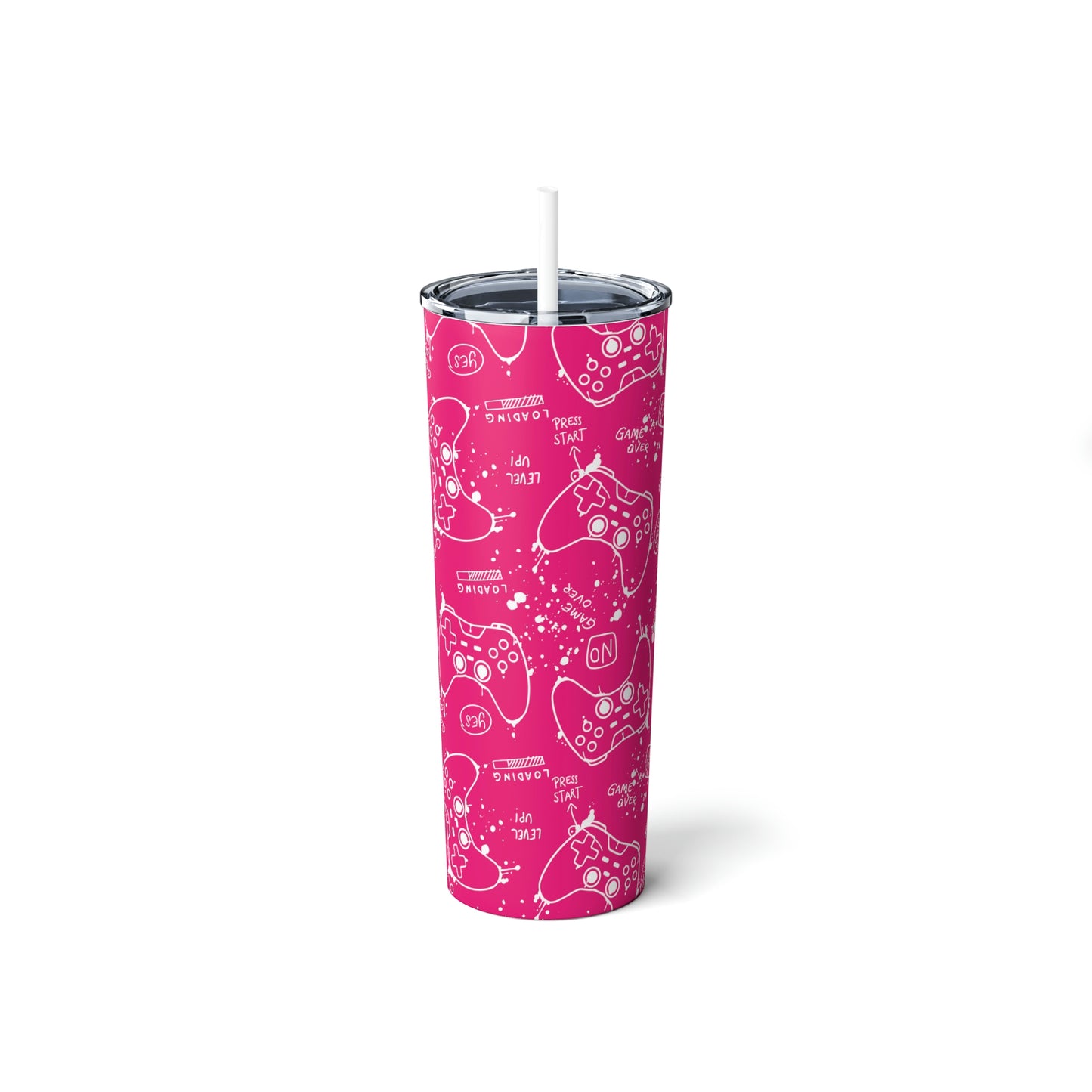 Gamer Girl Pink Skinny Steel Tumbler with Straw, 20oz