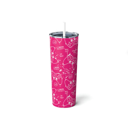 Vaso de acero flaco rosa Gamer Girl con pajita, 20 oz