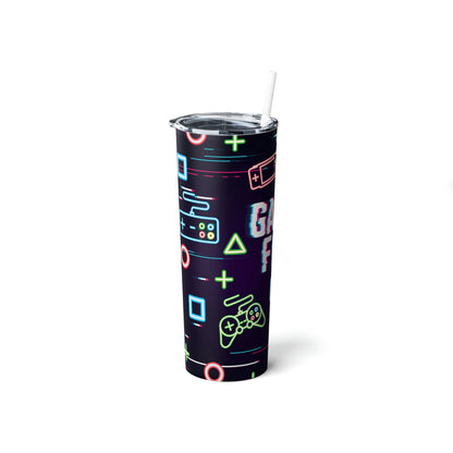 Gamer Fuel Skinny Steel Tumbler with Straw, 20oz